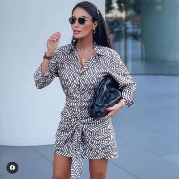 Zara Print Shirt Dress with Front Tie - Picture 5 of 6